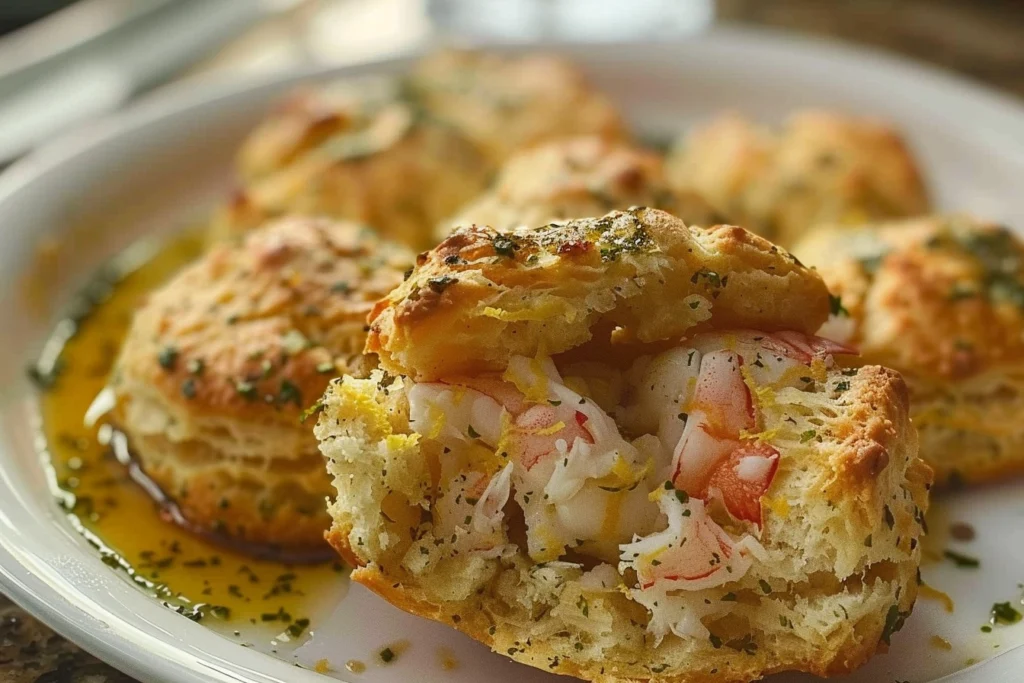 Crab Stuffed Cheddar Bay Biscuits with Lemon Butter