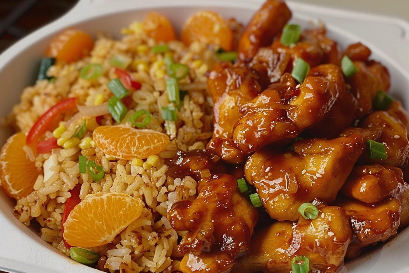 Sweet chili chicken and Orange Chicken with Fried Rice