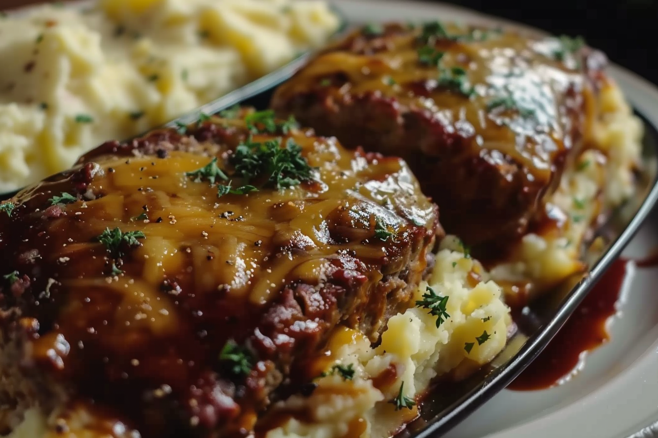 MEATLOAF WITH MASHED POTATOES AND CHEESE