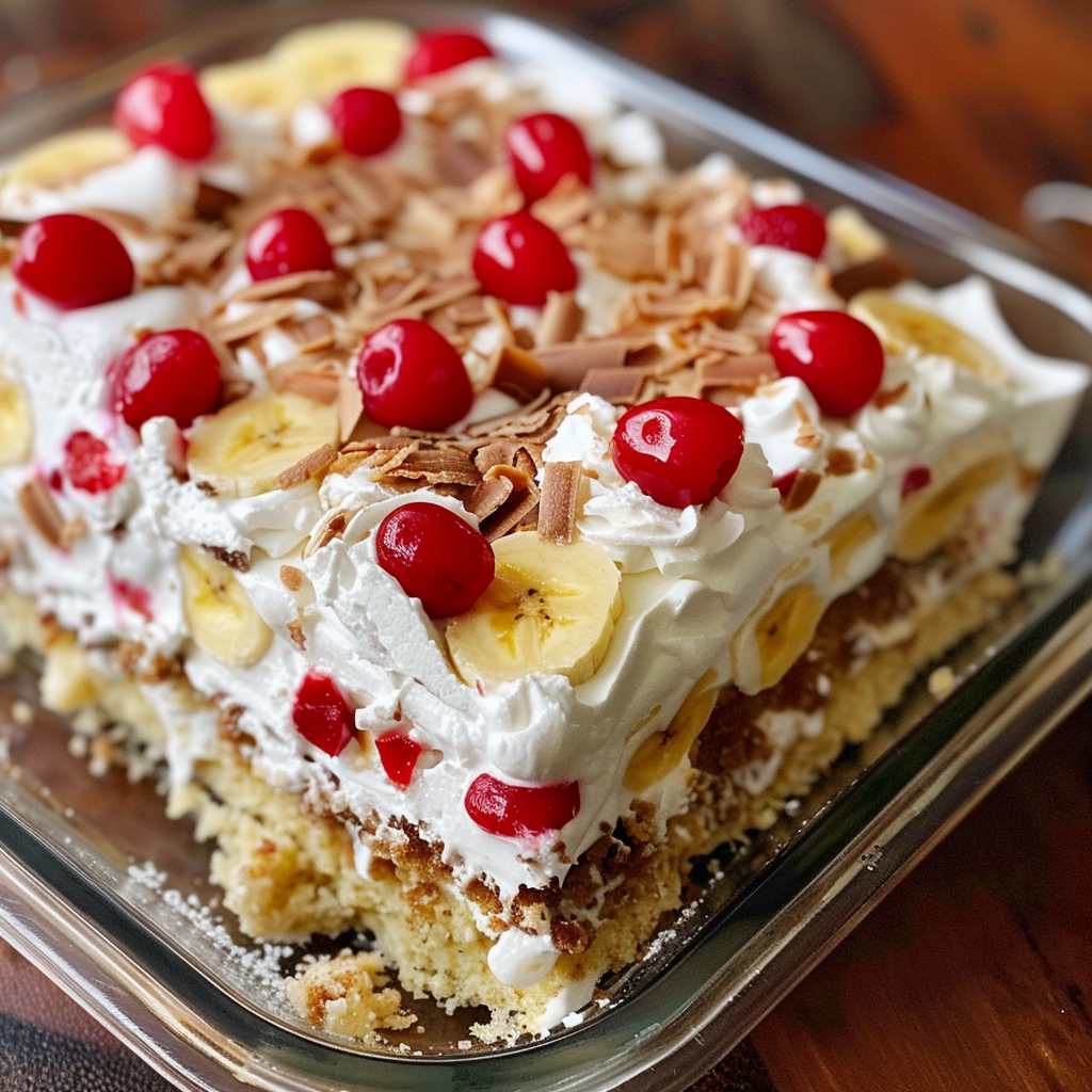 no-bake banana split cake